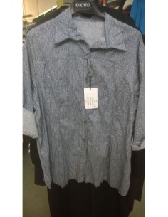 Camicia Evento elesticizzata stropicciata con fantasia in blu e bianco
