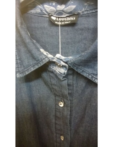 Camicia jeans  con bottoni brillantiini