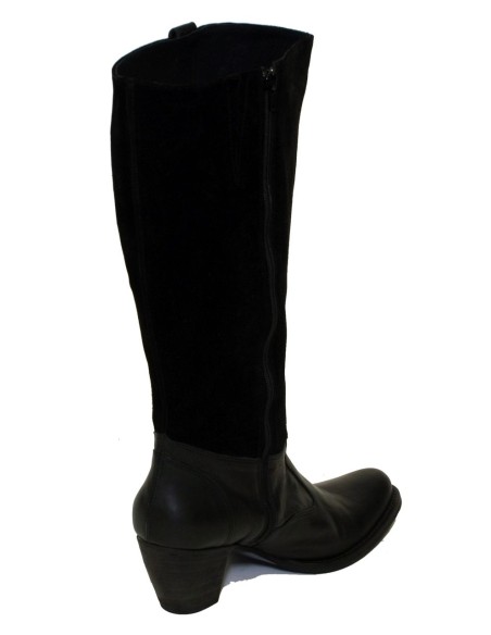 Stivale a gamba larga in pelle e in scamosciato marrone