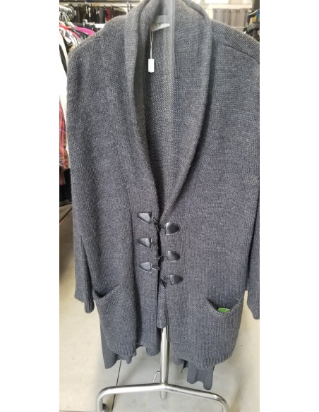 Cardigan lana grigio scuro con alamari