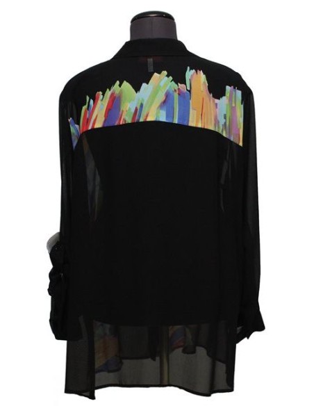 Camicia fantasia azzurro nero viola