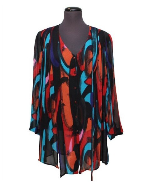 Chalou Camicia fantasia azzurro nero rosso