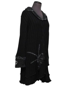 Cardigan lungo grigio con ricami in lana 2