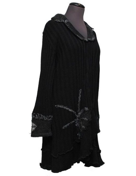 Cardigan lungo grigio con ricami in lana