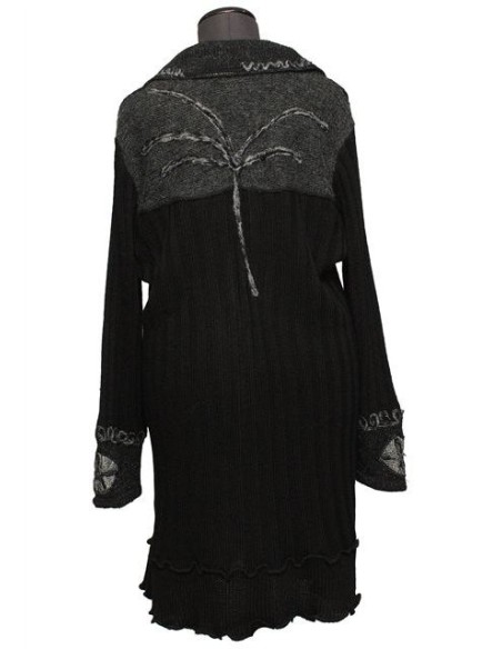 Cardigan lungo grigio con ricami in lana