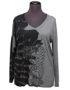 Maglia V lana grigio fantasia
