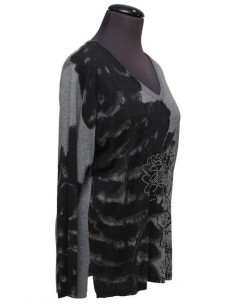 Maglia V lana grigio fantasia 2