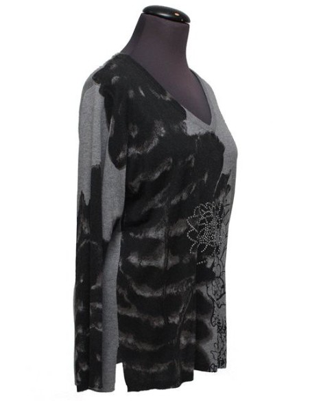 Maglia V lana grigio fantasia