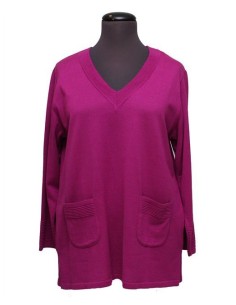 Maglia collo V cotone invernale fuxia
