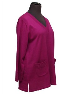 Maglia collo V cotone invernale fuxia 2