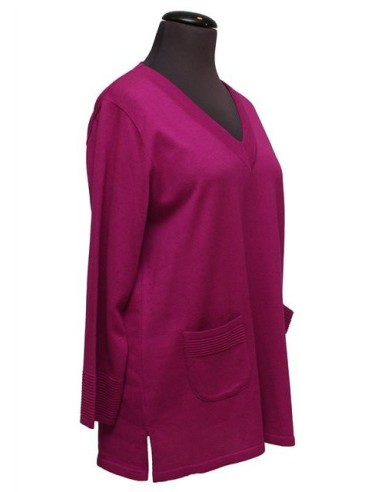 Maglia collo V cotone invernale fuxia