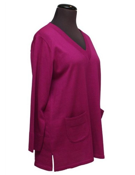 Maglia collo V cotone invernale fuxia