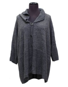 Cardigan grigio traforato in lana manica 3 4