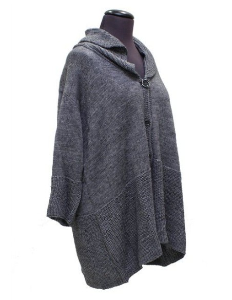 Cardigan grigio traforato in lana manica 3 4