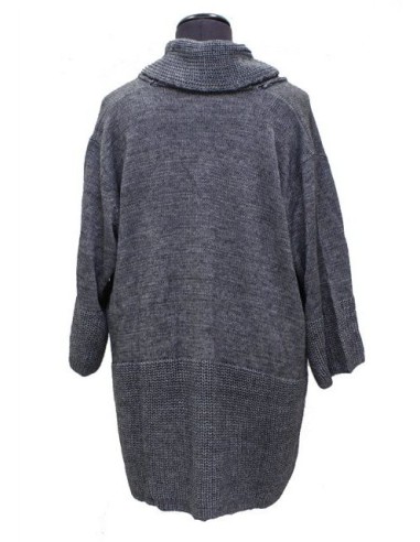 Cardigan grigio traforato in lana manica 3 4 Cardigan grigio traforato in lana manica 3 4