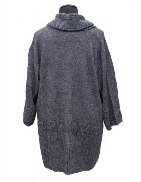 Cardigan grigio traforato in lana manica 3 4