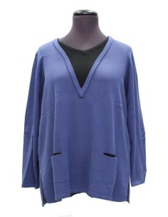 Maglia collo V invernale bicolore azzurro nero