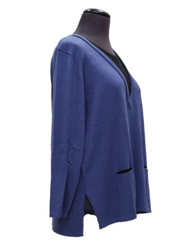 Maglia collo V invernale bicolore azzurro nero Maglia collo V invernale bicolore azzurro nero