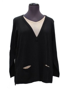 Maglia collo V invernale bicolore nero beige