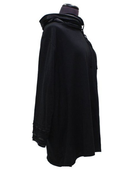 Maglia nera con collo alto e inserti grigi